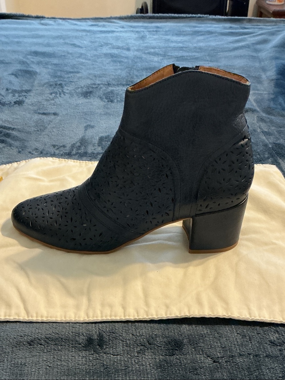 Perforated Black Ankle Bootie with Low Block Heel